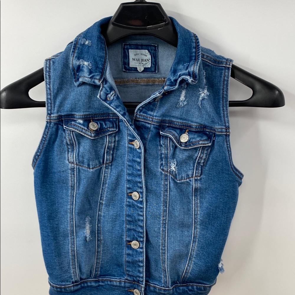 Wax Jean Distressed Blue Denim Vest girls, youth size large